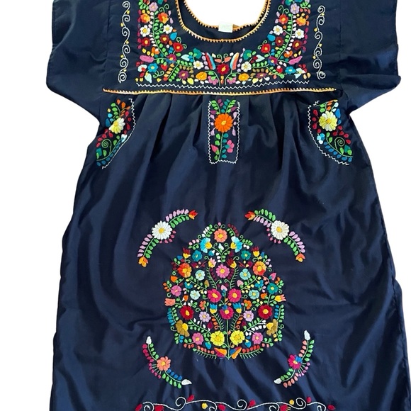 Mexican Wedding Dress NEW Navy Blue Embroidered XL Multicolor Midi - Picture 3 of 9